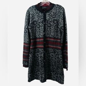 Icelandic Design Wool Blend Long Knit Cardigan Sweater Women’s M Floral Nordic